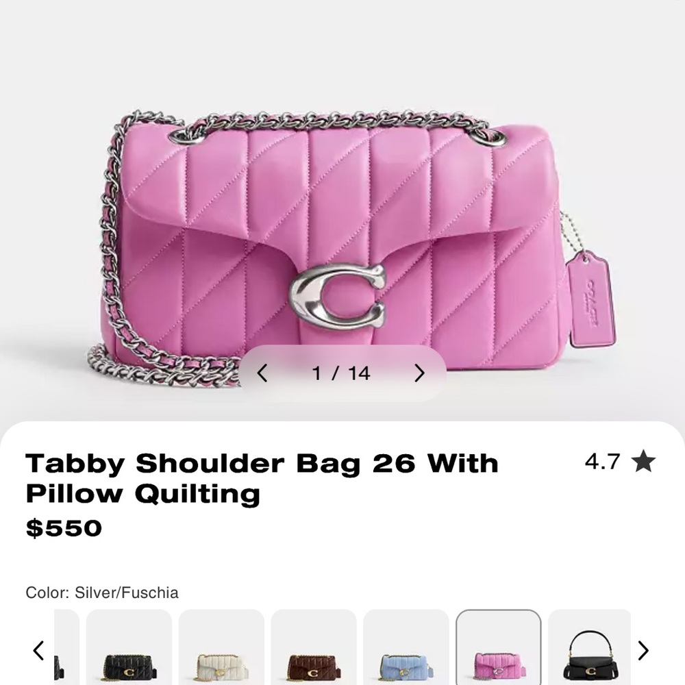 Coach Pink Quilted tabby 26 Shoulder Bag